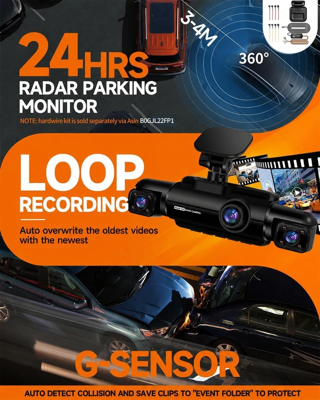 Alt view image 4 of 7 - Neideso 360° Dash Cam Front and Rear Inside, 4 Channel Dash Camera for Car