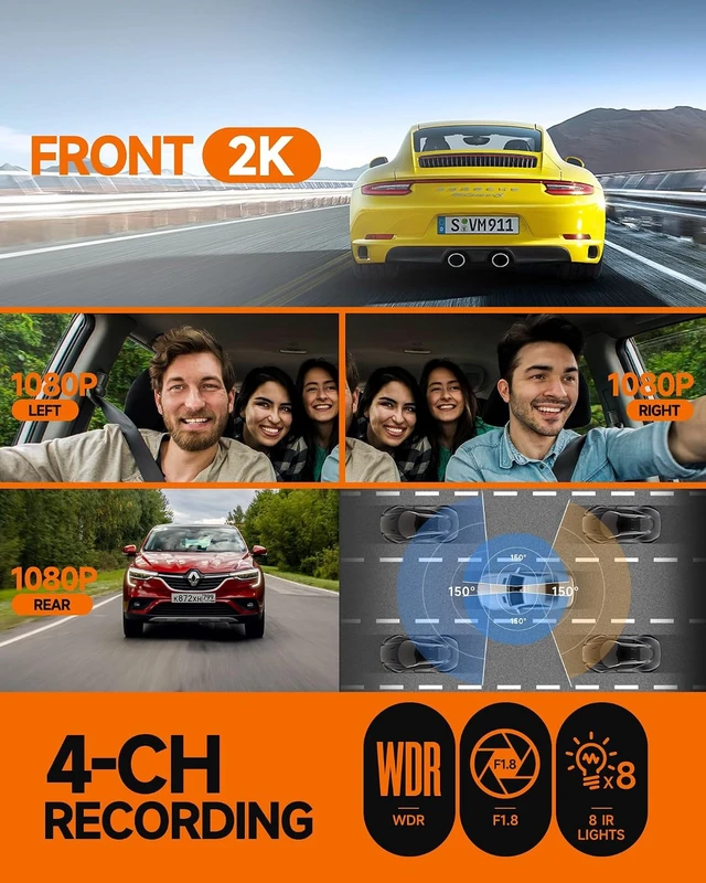 Alt view image 6 of 7 - Neideso 360° Dash Cam Front and Rear Inside, 4 Channel Dash Camera for Car