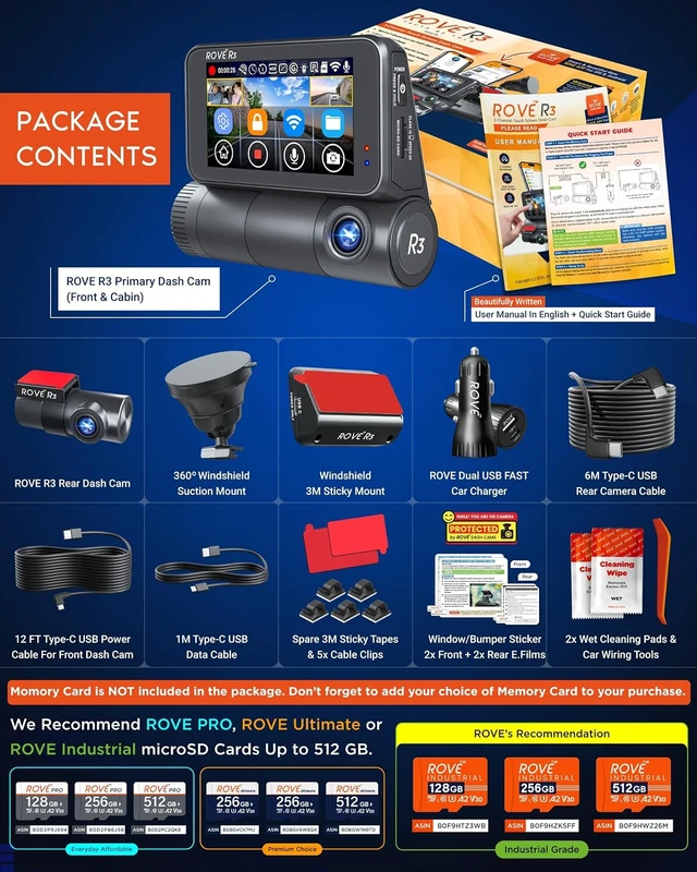 Alt view image 7 of 7 - ROVE R3 3 Channel Dash Cam Front and Rear with Cabin, 3in IPS Touch Screen