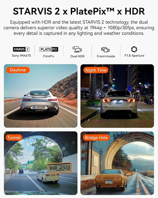Alt view image 2 of 7 - Vantrue N2X 2.7K Dash Cam Front and Inside, STARVIS 2 PlatePix Car Camera