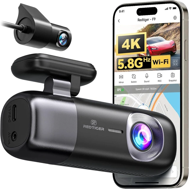 Main image of REDTIGER F9 4K Dash Cam Front and Rear 1080P, 5.8GHz WiFi & Smart App