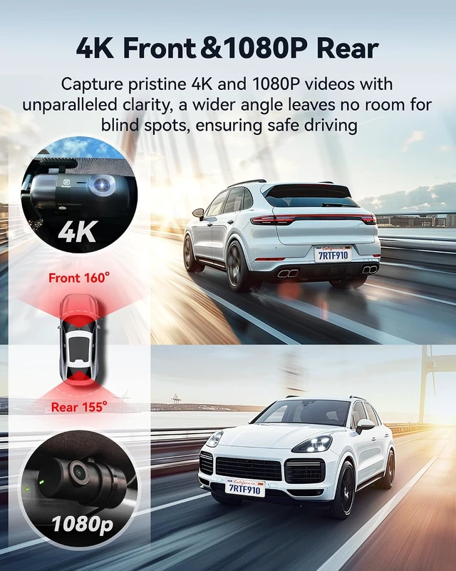 Alt view image 4 of 7 - REDTIGER F9 4K Dash Cam Front and Rear 1080P, 5.8GHz WiFi & Smart App