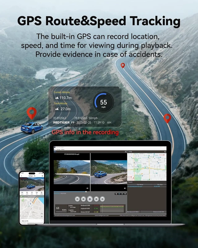 Alt view image 5 of 7 - REDTIGER F9 4K Dash Cam Front and Rear 1080P, 5.8GHz WiFi & Smart App