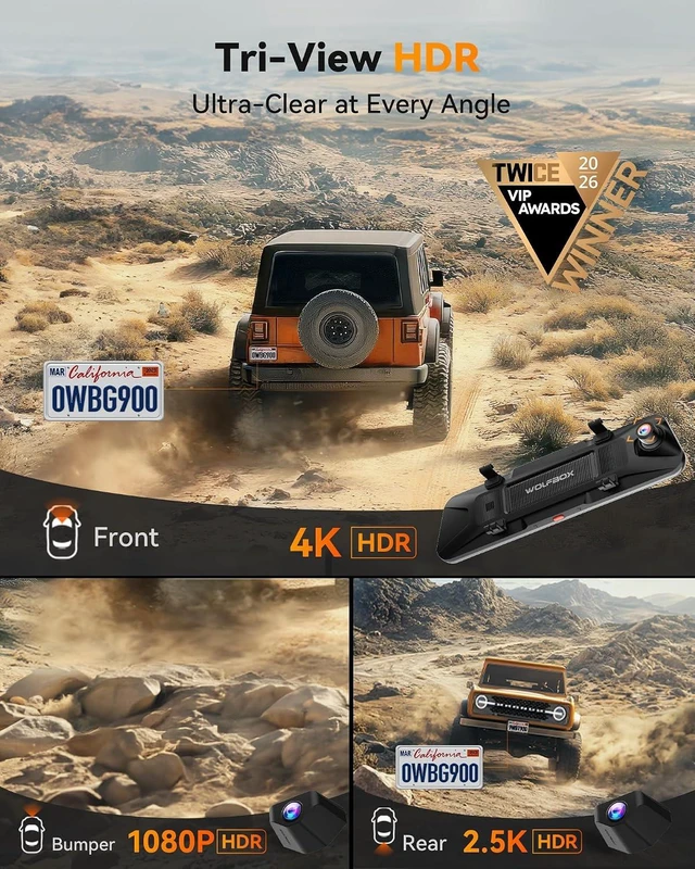 Alt view image 2 of 7 - WOLFBOX G900 Tripro Bumper 3 Channel 4K Mirror Dash Cam,8MP STARVIS IMX678