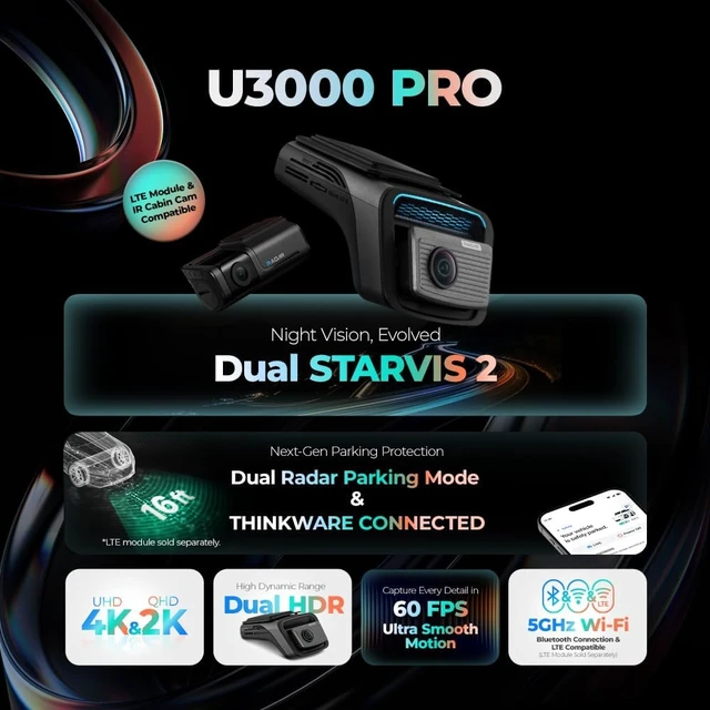 Alt view image 2 of 7 - THINKWARE U3000 PRO Dash Cam 4K Front and 2K Rear, Dual STARVIS 2