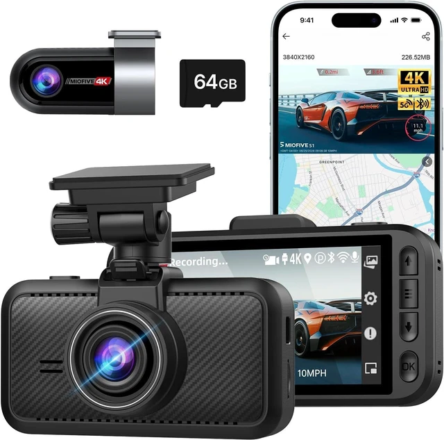 Main image of Dash Cam Front Rear, 4K Front + 4K Rear Full HD Dash Camera for Cars Built-in Wi-Fi Bluetooth GPS with 64GB SD Card, 3.0 IPS Screen with App Control, G-Sensor, HDR, Night Vision, 24H Parking Mode