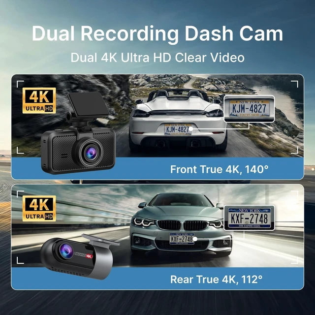 Alt view image 2 of 7 - Dash Cam Front Rear, 4K Front + 4K Rear Full HD Dash Camera for Cars Built-in Wi-Fi Bluetooth GPS with 64GB SD Card, 3.0 IPS Screen with App Control, G-Sensor, HDR, Night Vision, 24H Parking Mode