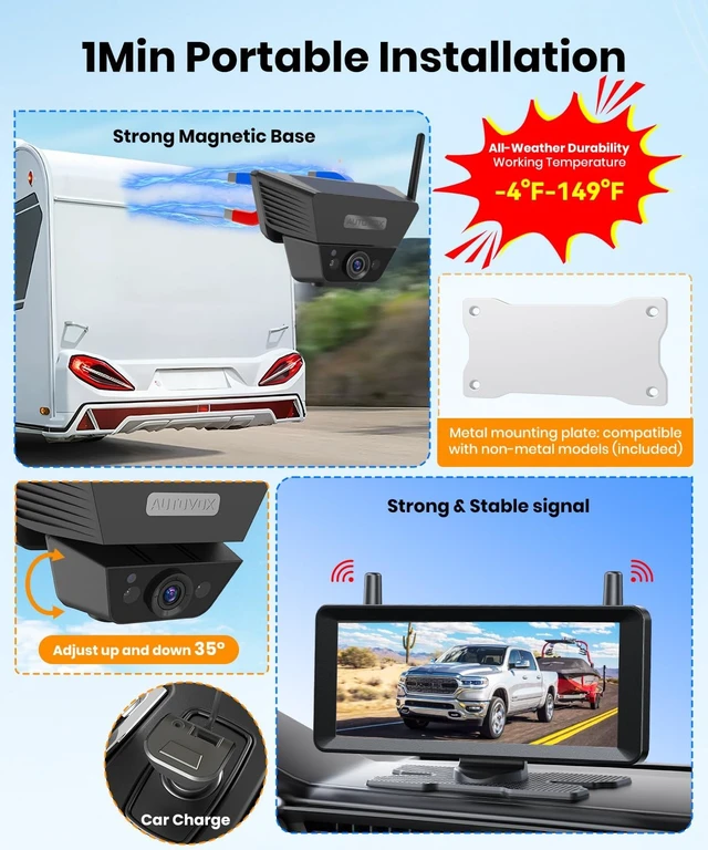 Alt view image 2 of 7 - AUTO-VOX 2 Solar Backup Camera Wireless for RVs, Flexible Monitoring