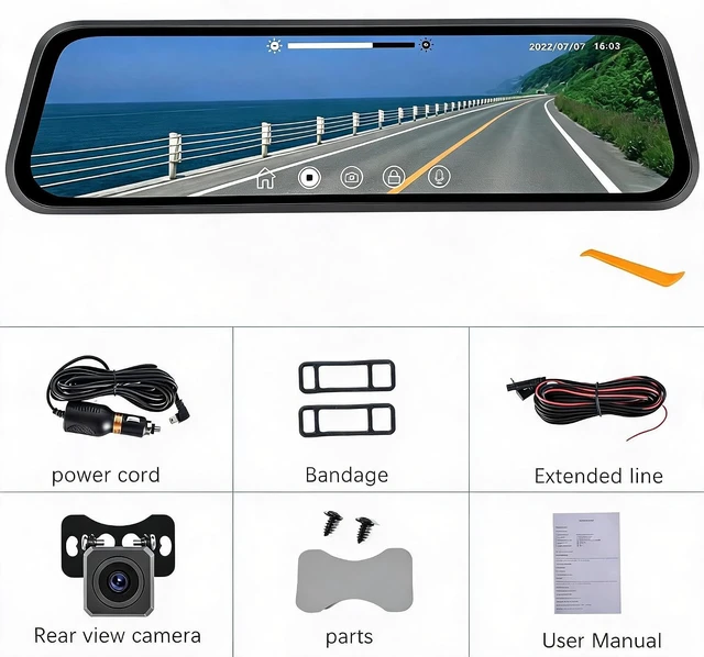 Alt view image 6 of 6 - CAMECHO 9.66" Mirror Dash Cam Rear View Mirror Camera Front and Rear 1080P Backup Camera,Touch Screen Dual Front and Rear Camera/Night Vision/G-Sensor/Parking Monitor/Loop Recording/Parking Assist
