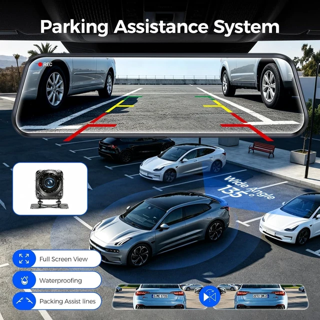 Alt view image 6 of 7 - Mirror Dash Cam,10" 1080P Touch Screen Front & Rear View Mirror Camera