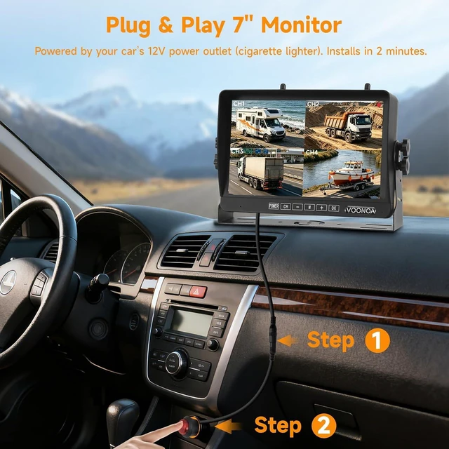 Alt view image 2 of 7 - 1080P Wireless RV Camera System, IP69 Waterproof Night Vision Backup Camera Side Rear View Camera with 7 Inch HD Monitor for RV Truck Trailer Camper