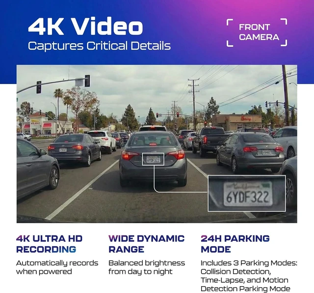 Alt view image 4 of 7 - AZDOME GS63H Pro 2CH Dash Cam 4K with Super Night Vision & ADAS 24H Parking Mode - 4K Dual Dash Cam - Built-in WiFi - GPS Tracking - Collision Detection - Multiple Parking Modes
