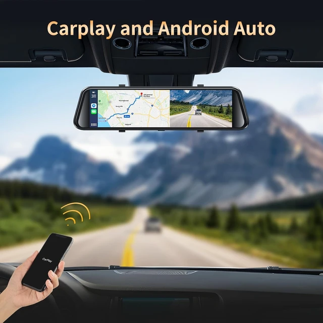 Alt view image 4 of 7 - 2.5K Mirror Dash Cam with CarPlay Mirror & Android Auto, Dash Cam Front and Rear with Zoom Function,12 inches Rear View Mirror Camera with Voice Control/BT Call/64GB Card Included-JOMISE K17 Pro