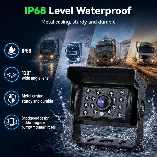 Alt view image 4 of 7 - Camecho Vehicle Backup Camera 4 Split Monitor Front View Rear View Camera Auto 18 IR Night Vision Waterproof Aviation 4 Pins Connector LCD Monitor for Trucks RV Trailer Bus