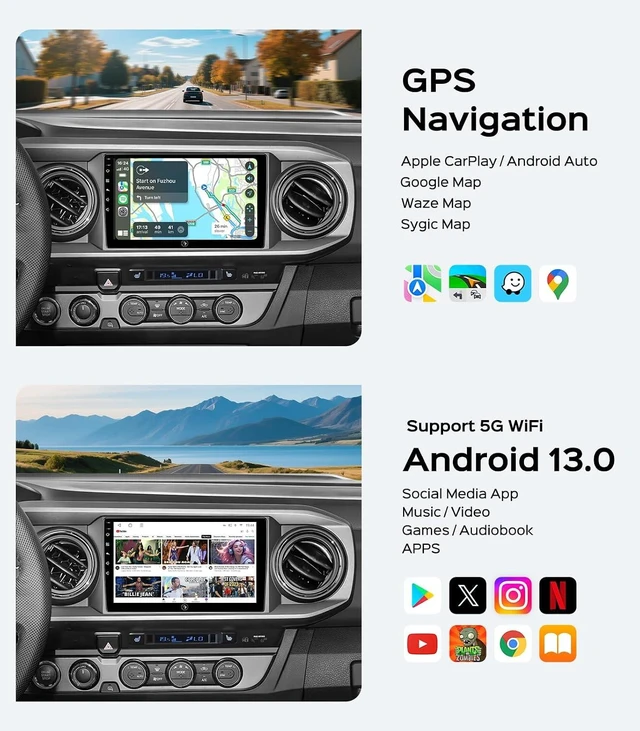 Alt view image 5 of 7 - 64G Car Radio Stereo for Toyota Tacoma 2016 2017 2018 2019 2020 2021 2022, CarPlay & Android Auto Head Unit, 9" Touchscreen/GPS Navigation/HD Backup Camera/SWC