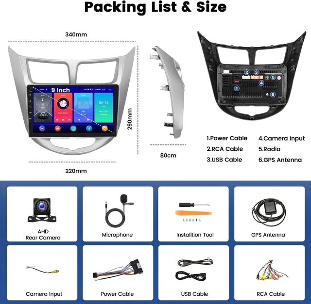 Alt view image 6 of 7 - 8Core 6+128G Android 15 Car Stereo for 2010-2016 Hyundai Accent Verna Solaris Wireless Carplay Android Auto DSP, 9 Inch Touch Screen Radio 59UI 32EQ DSP BT 5.0 GPS 5G WiFi+AHD Backup Camera