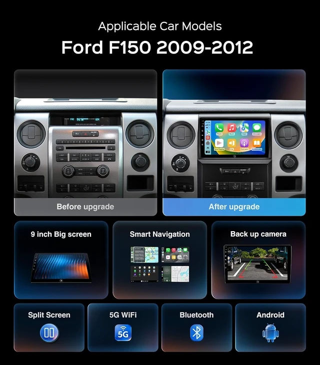 Alt view image 2 of 7 - 9' QLED Android Car Radio Stereo for Ford F150 2009-2012,2013 2014 STX XL