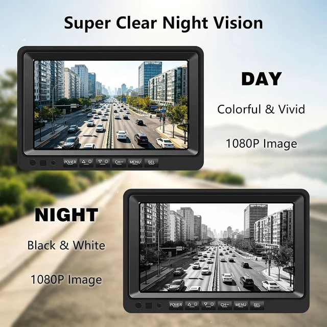 Alt view image 6 of 7 - 9'' RV Camera System for RV Semi-Truck Trailer Camper, 4 Split Screen Quad View HD DVR Recording Monitor + IP69K Waterproof Night Vision Rear & Side View Backup Camera to Eliminate Blind Spots