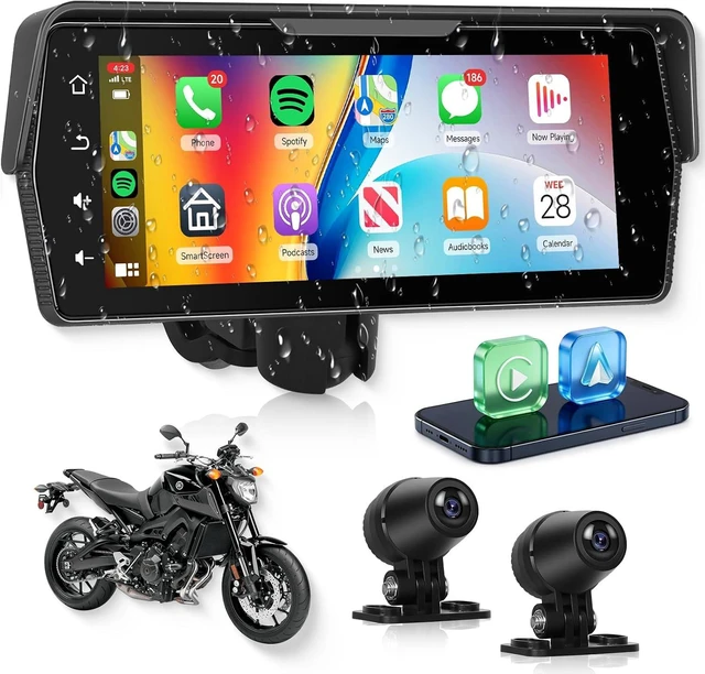 Main image of 6.86 Inch Motorcycle Carplay GPS Navigation System with Dual Camera