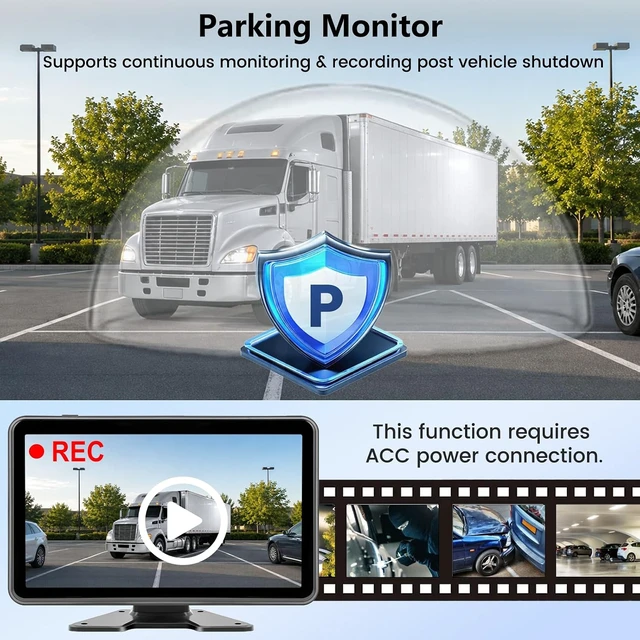 Alt view image 6 of 7 - 10.1" 1080P Wired Backup Camera System for Truck/RV, HD Touchscreen Quad Split Monitor, AHD 4 Side/Rear Cameras, DVR Recording Waterproof IR Night Vision for Semi Truck/Trailer/Tractor/Bus