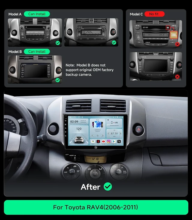 Alt view image 2 of 7 - Car Radio Stereo for Toyota RAV4 2006-2012, Wireless CarPlay Android Auto