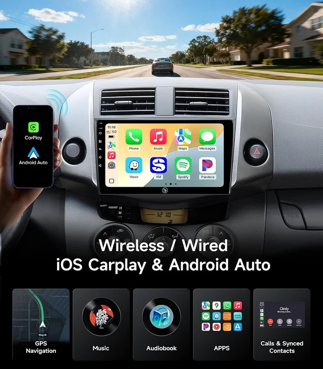 Alt view image 3 of 7 - Car Radio Stereo for Toyota RAV4 2006-2012, Wireless CarPlay Android Auto