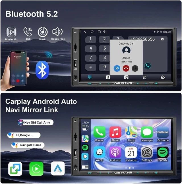 Alt view image 4 of 7 - Plug Play Car Stereo with Wireless Apple Carplay & Android Auto Navi Radio Head Unit for Nissan Versa Sentra Rogue Cube Juke 2007-2013