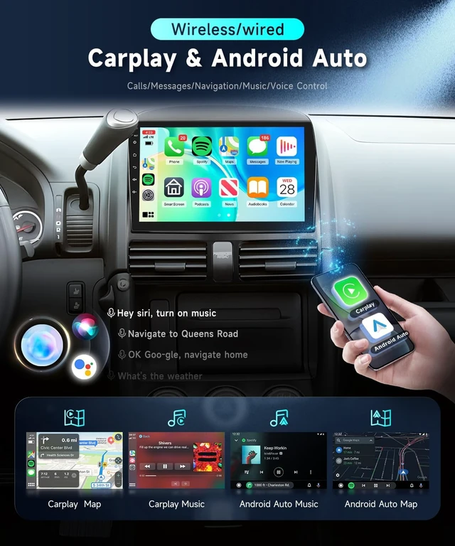 Alt view image 3 of 7 - 5G WiFi Car Stereo for Honda CRV 2002-2006 Car Radio with Wireless Carplay