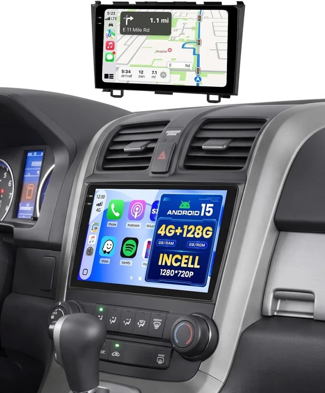 Main image of 4+128G Radio for Honda CRV 2007 2008 2009 2010 2011, 9" Touch Screen for CRV Bluetooth Radio with Wireless CarPlay, 5GHz WiFi, Bluetooth 5.0, EQ, GPS Navigation, 1280 * 720, Backup Camera