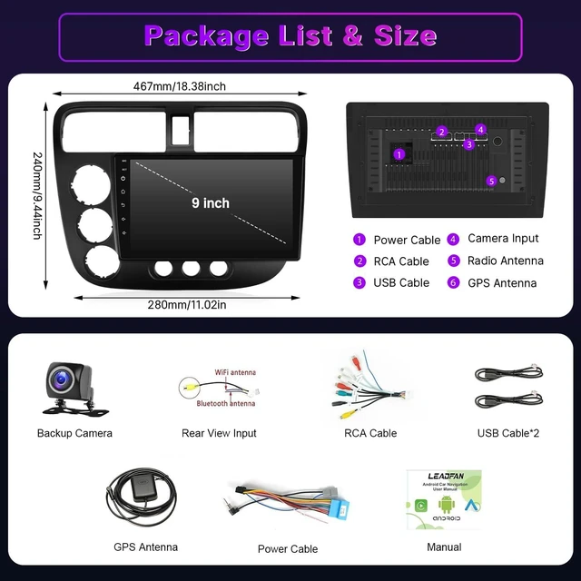 Alt view image 7 of 7 - Leadfan 2+32G Car Stereo Radio for Honda Civic 2001 2002 2003 2004 2005