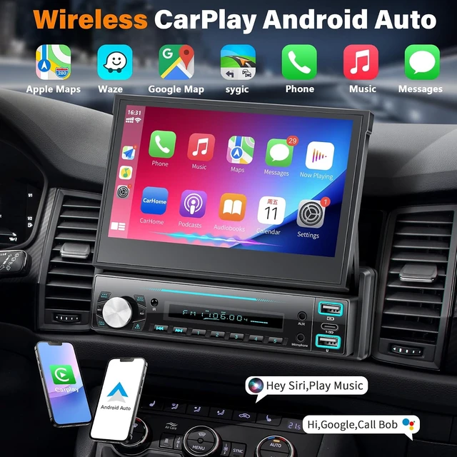 Alt view image 2 of 7 - LSLYA 7" Flip Touchscreen Car Stereo with Wireless Carplay & Android Auto