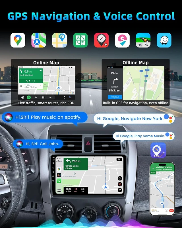 Alt view image 3 of 7 - 8Core 32G ROM Upgrade Android 15 Car Radio for Toyota Corolla 2009-2013