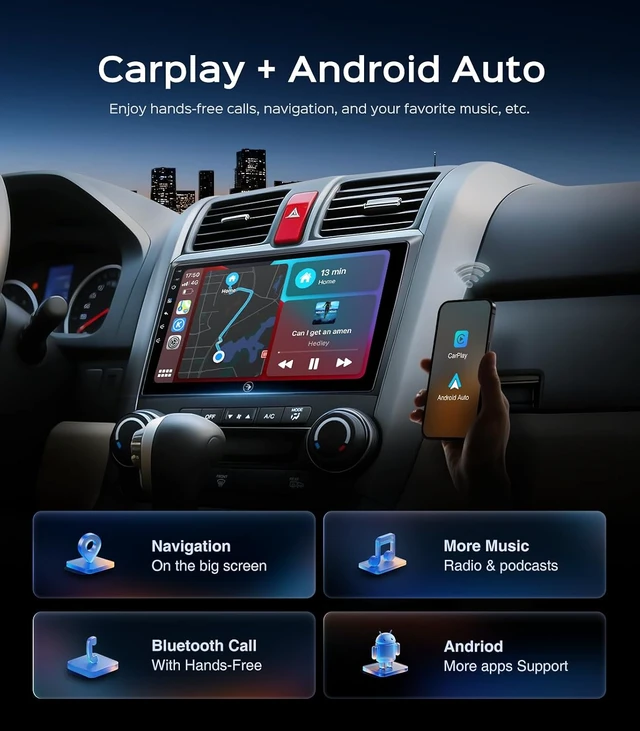 Alt view image 5 of 7 - 9 Inch Car Radio Stereo for Honda CR-V 2006-2011 Wireless CarPlay Android Auto 5G WiFi GPS Navigation Touch Screen Bluetooth FM RDS HD Backup Camera (2006-2011 CRV Radio)