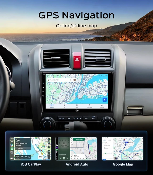 Alt view image 6 of 7 - 9 Inch Car Radio Stereo for Honda CR-V 2006-2011 Wireless CarPlay Android Auto 5G WiFi GPS Navigation Touch Screen Bluetooth FM RDS HD Backup Camera (2006-2011 CRV Radio)
