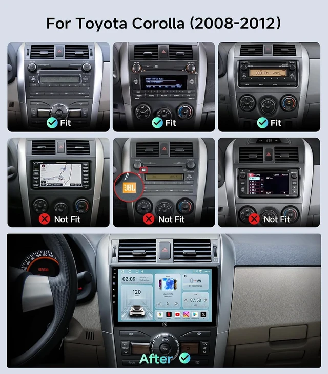Alt view image 2 of 7 - Car Radio Stereo for Toyota Corolla 08-12, Wireless CarPlay Android Auto