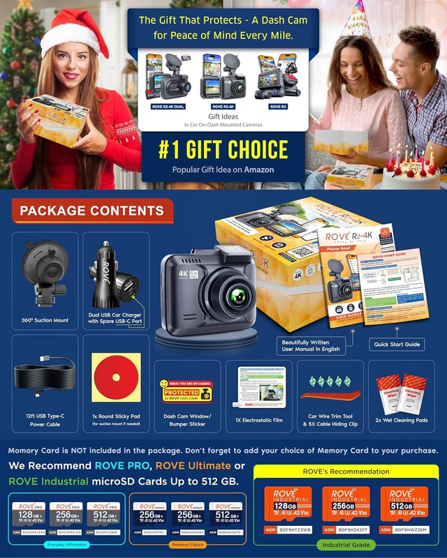 Alt view image 6 of 7 - ROVE R2-4K Dash Cam, 4K UHD 2160P Car Camera, 8MP Sensor, WiFi 6 and GPS