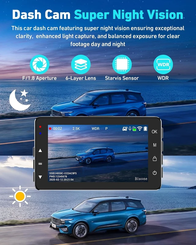 Alt view image 5 of 7 - Dual Dash Cam, 2.5K Front, 1080P Rear, 5G WiFi, 64GB Card