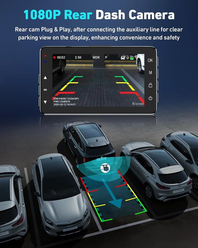 Alt view image 7 of 7 - Dual Dash Cam, 2.5K Front, 1080P Rear, 5G WiFi, 64GB Card