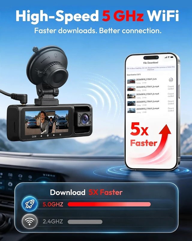 Alt view image 4 of 7 - 3 Channel 5G WiFi Dash Cam, 4K+1080P+1080P Dash Cam Front and Rear with 64GB Card, Dash Camera for Car with HDR IR Night Vision, G-Sensor, 24/7 Parking Mode, WDR, Support 128GB Max - Silver