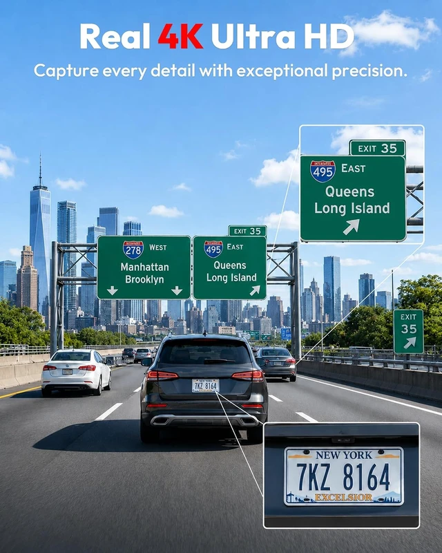 Alt view image 7 of 7 - 3 Channel 5G WiFi Dash Cam, 4K+1080P+1080P Dash Cam Front and Rear with 64GB Card, Dash Camera for Car with HDR IR Night Vision, G-Sensor, 24/7 Parking Mode, WDR, Support 128GB Max - Silver