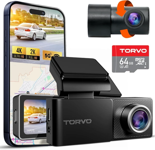 Main image of TORVO TD3 4K+2K Dash Cam with App, Camera for Car Front and Back with 5G WiFi & GPS, Free 64GB Card, Night Vision Dashcam Front Cameras 24/7 Recording When Car is Off, Security Camera for Cars