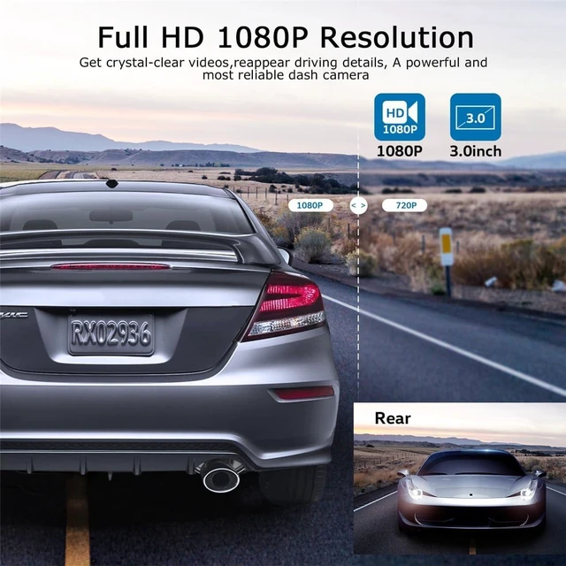 Alt view image 4 of 7 - ORSKEY Dash Cam Front and Rear 1080P Full HD Dual Dash Camera in Car Camera Dashboard Camera Dashcam for Cars 170 Wide Angle with 3.0" LCD Display Night Vision and G-Sensor