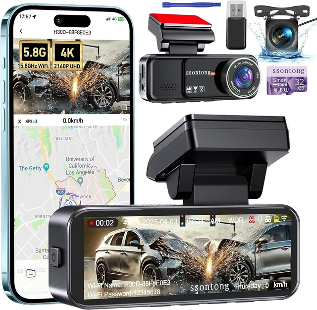 Main image of Dash Cam Front and Rear, 4K GPS 5.8G WiFi ADAS Dashcam,3.2" IPS Screen 32GB