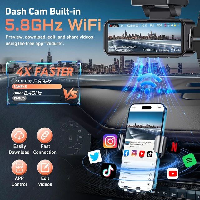 Alt view image 3 of 7 - Dash Cam Front and Rear, 4K GPS 5.8G WiFi ADAS Dashcam,3.2" IPS Screen 32GB