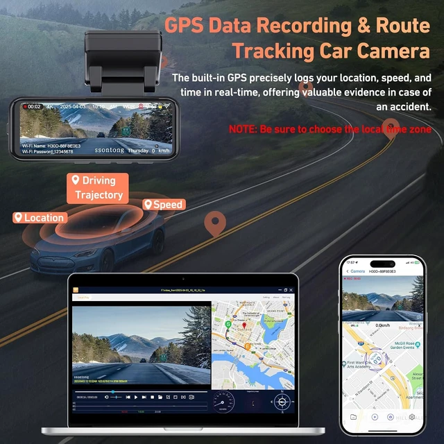Alt view image 4 of 7 - Dash Cam Front and Rear, 4K GPS 5.8G WiFi ADAS Dashcam,3.2" IPS Screen 32GB