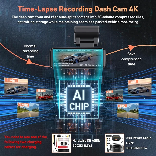 Alt view image 5 of 7 - Dash Cam Front and Rear, 4K GPS 5.8G WiFi ADAS Dashcam,3.2" IPS Screen 32GB