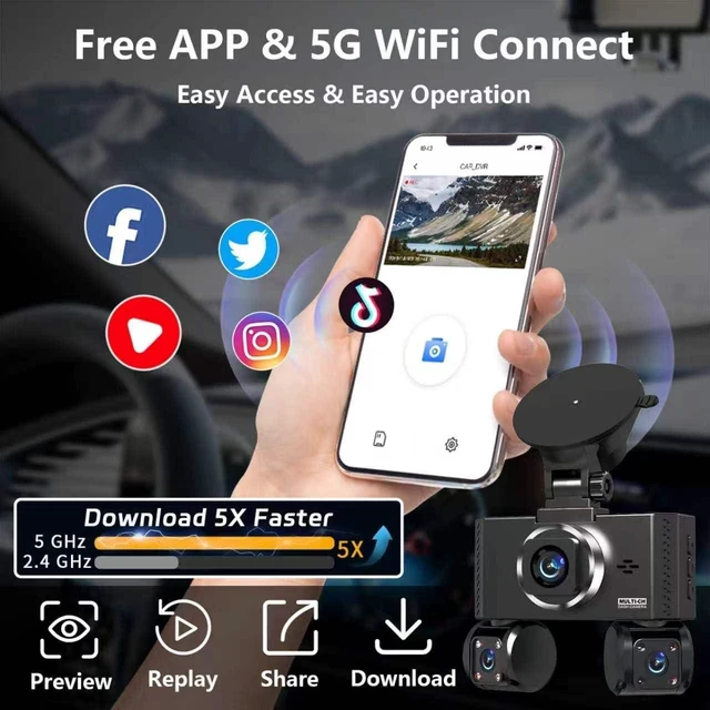 Alt view image 5 of 7 - 4 Channel Dash Cam Front and Rear Inside Left Right Car Dash Camera 360 View, 2.5K QHD Car Camera Supper Night Vision, 5G WiFi 3.16 IPS Touch Screen, G-Sensor,24H Parking Mode Free128G Card 256G Max