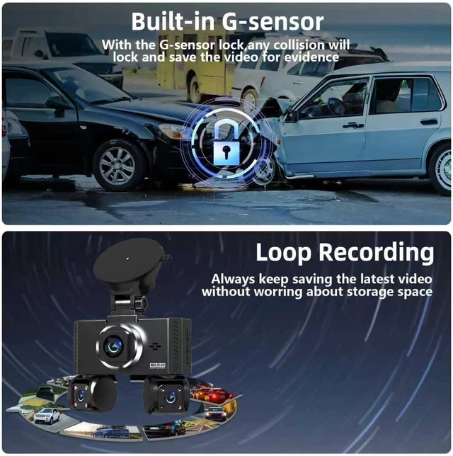 Alt view image 6 of 7 - 4 Channel Dash Cam Front and Rear Inside Left Right Car Dash Camera 360 View, 2.5K QHD Car Camera Supper Night Vision, 5G WiFi 3.16 IPS Touch Screen, G-Sensor,24H Parking Mode Free128G Card 256G Max