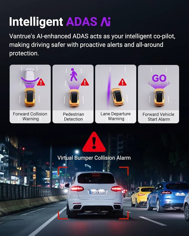 Alt view image 2 of 7 - Vantrue S1 Pro 2.7K STARVIS 2 Mini Dash Cam Front, ADAS AI Car Camera