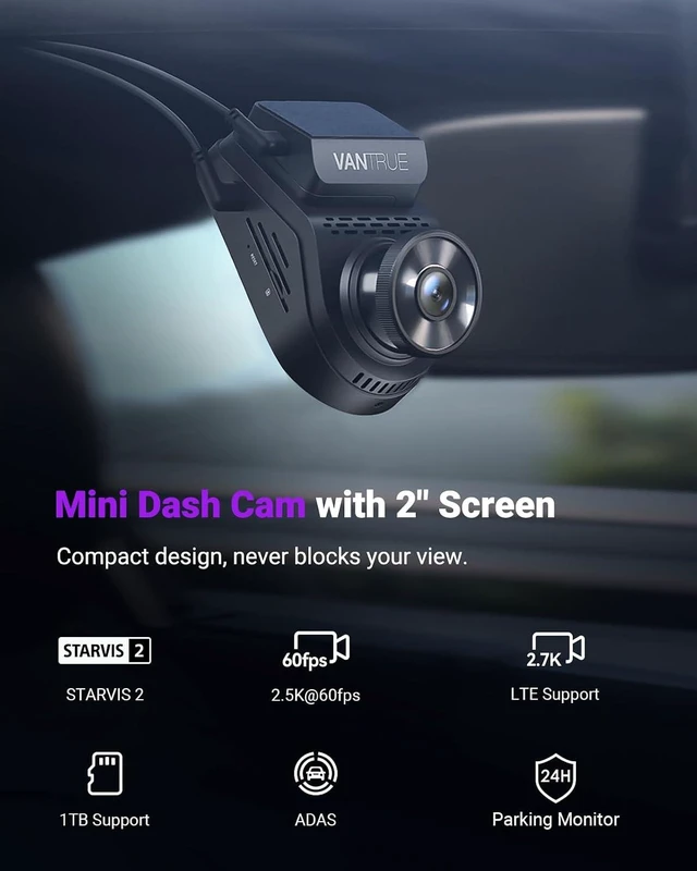 Alt view image 4 of 7 - Vantrue S1 Pro 2.7K STARVIS 2 Mini Dash Cam Front, ADAS AI Car Camera